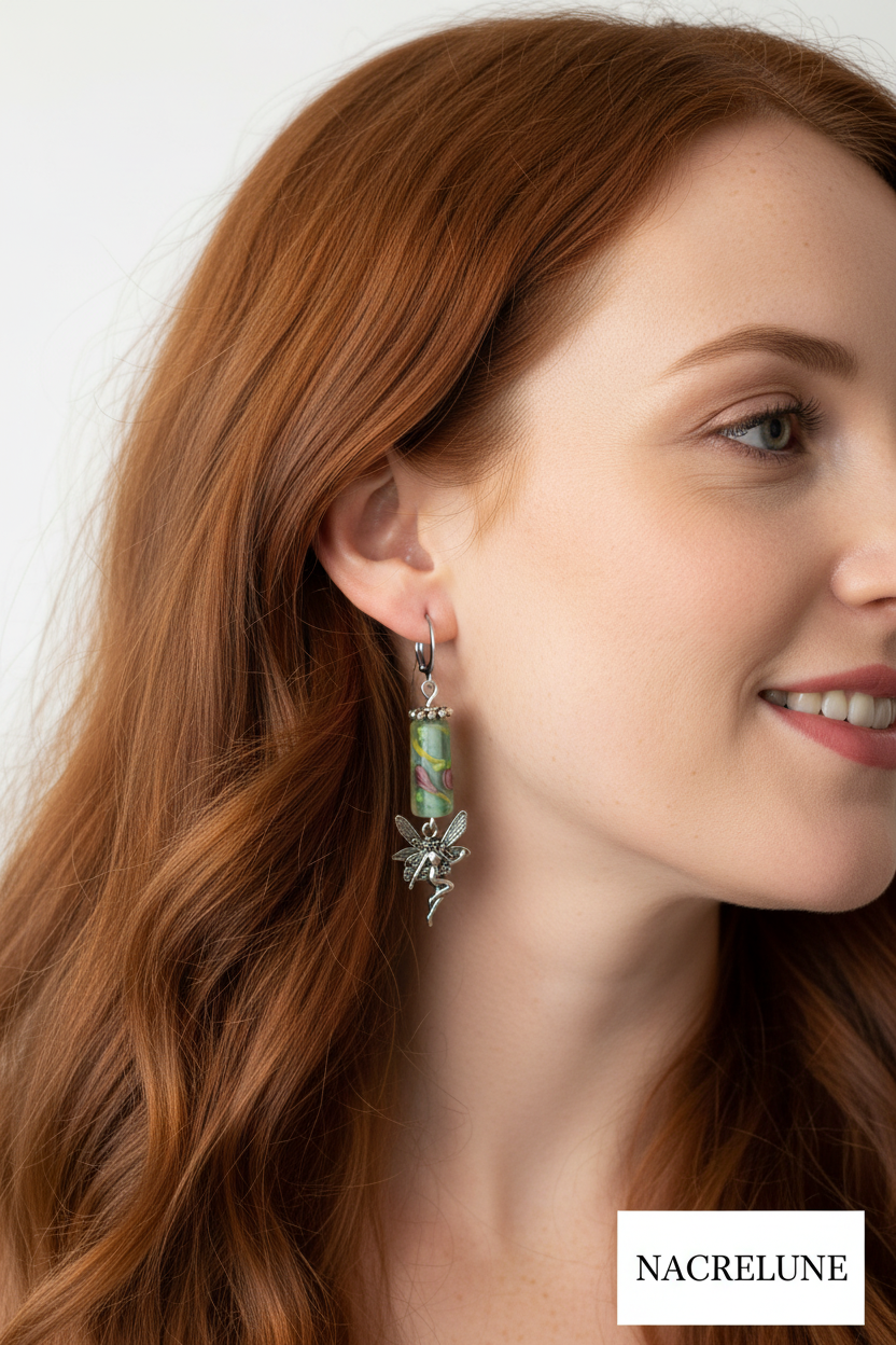 Boucles d'oreille en Verre Peint – Pendentif Féérique | NACRELUNE NACRELUNE boucles d'oreille