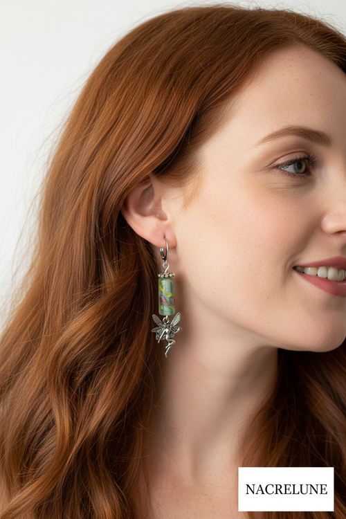 Boucles d'oreille en Verre Peint – Pendentif Féérique | NACRELUNE nacrelune.com boucles d'oreille