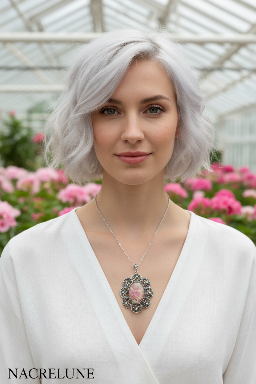 Grand pendentif camée représentant une fée des fleurs nacrelune.com pendentif