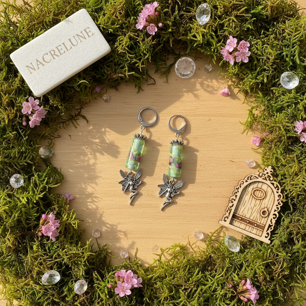Boucles d'oreille en Verre Peint – Pendentif Féérique | NACRELUNE NACRELUNE boucles d'oreille