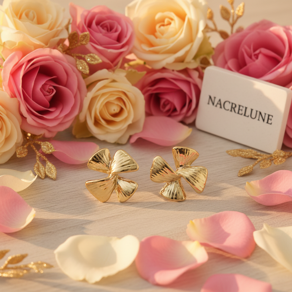Boucles d'oreille Dorées Forme Fleur – Pétales Sculptés & Éclat Doré | NACRELUNE nacrelune.com boucles d'oreille