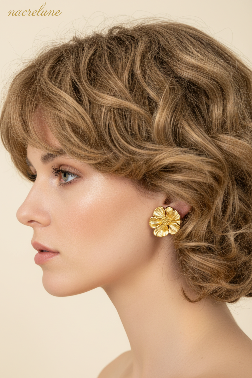 Boucles d'Oreille Fleur Plaqué Or – Pétales Sculptés | NACRELUNE NACRELUNE boucles d'oreille