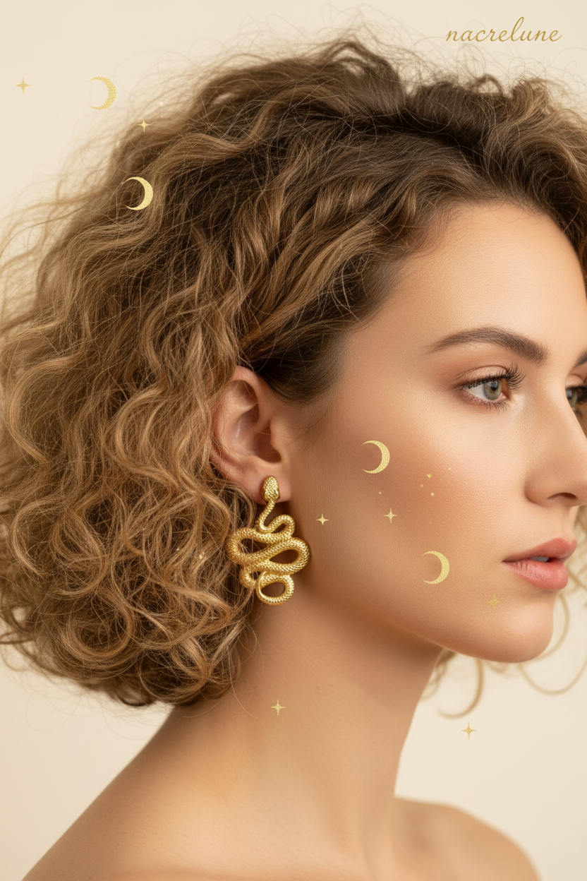Boucles d'Oreille Serpent Plaqué Or – Bijou Mystique | NACRELUNE NACRELUNE boucles d'oreille
