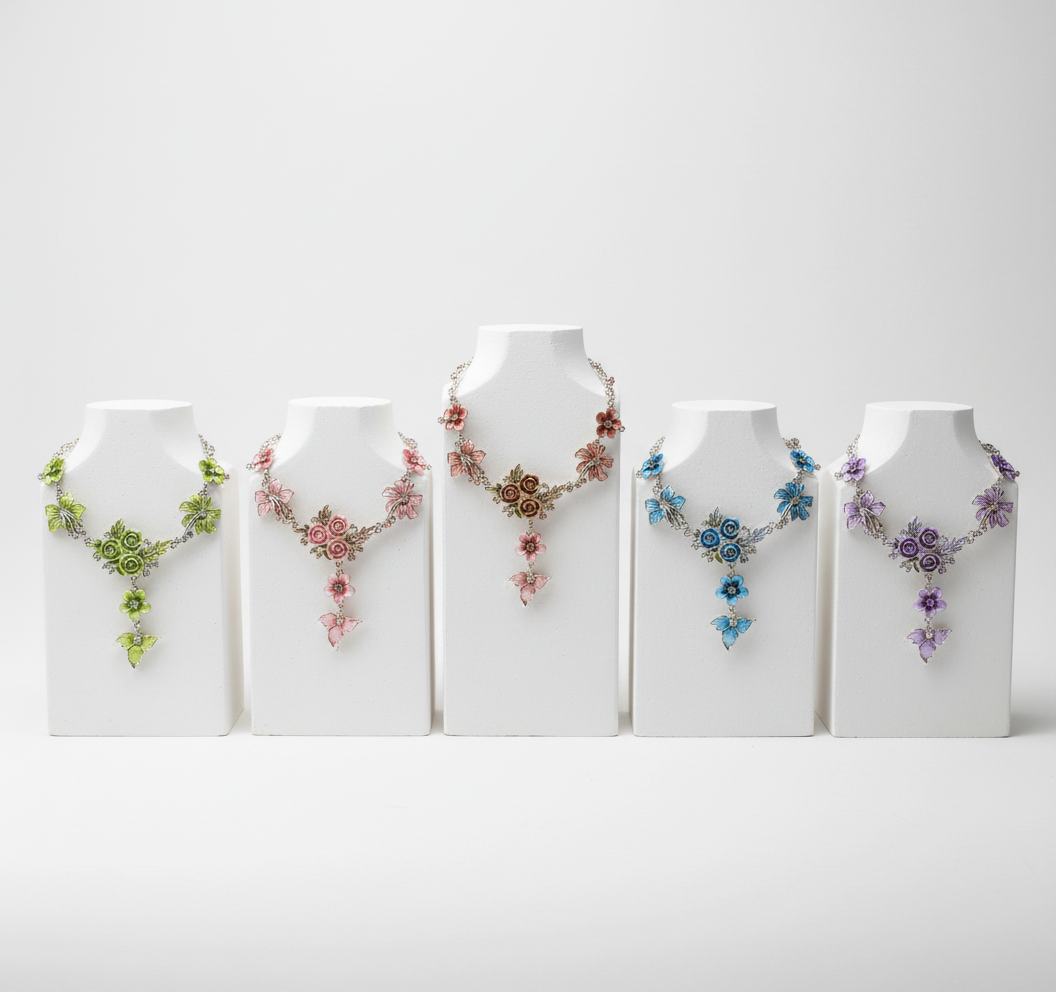 Parure en émail avec fleurs et feuilles, choisissez votre couleur NACRELUNE parure