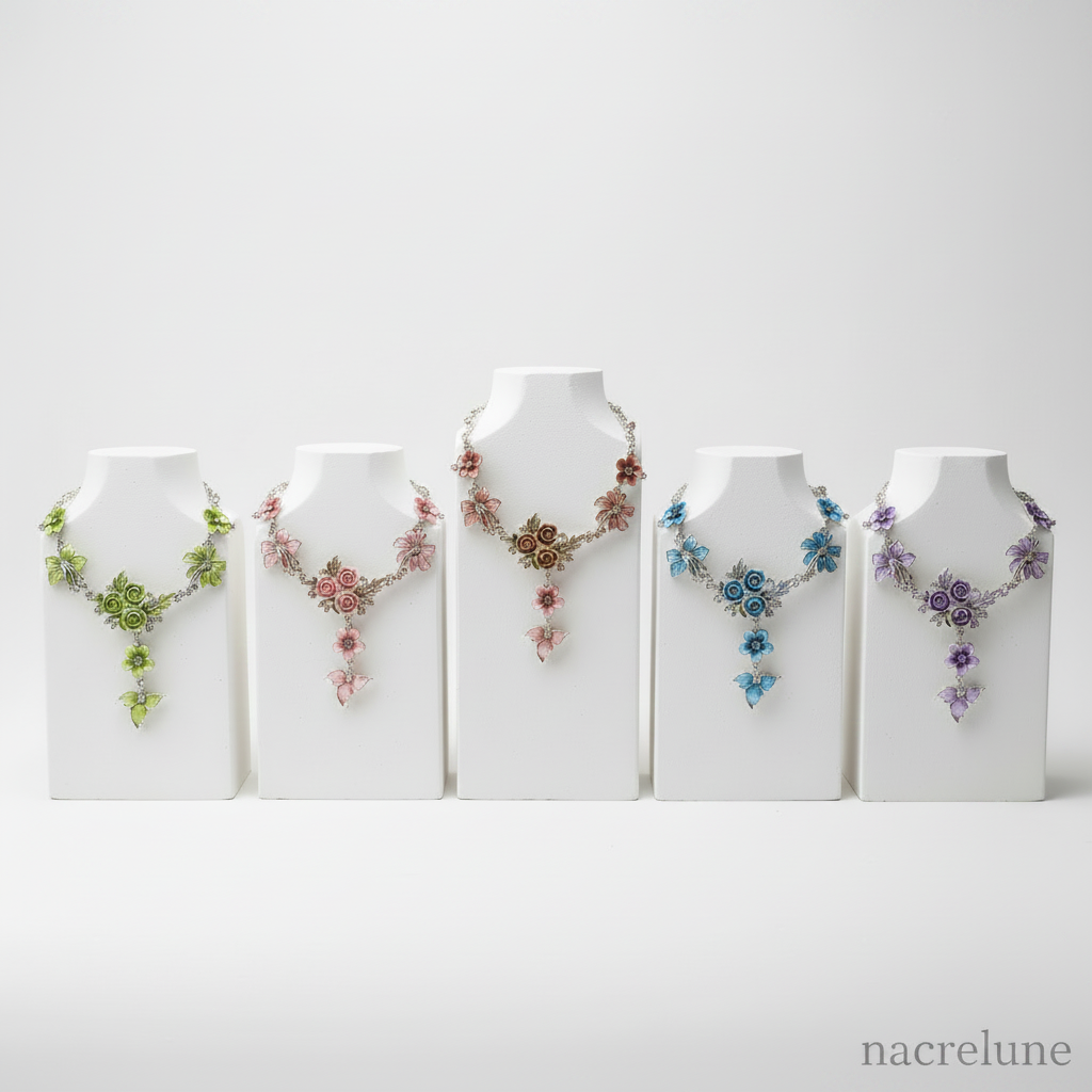 Parure en émail avec fleurs et feuilles, choisissez votre couleur nacrelune.com parure