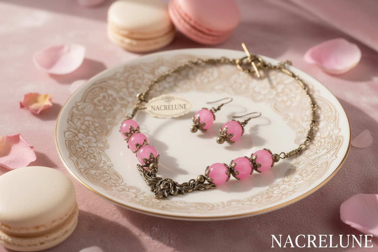 Parure en quartz roses style art nouveau nacrelune.com parure