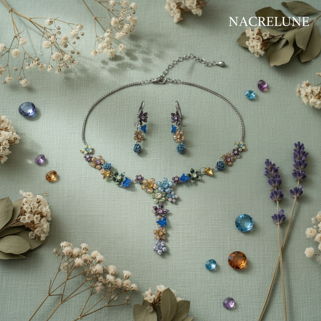Parure fantaisie petites fleurs colorées nacrelune.com parure