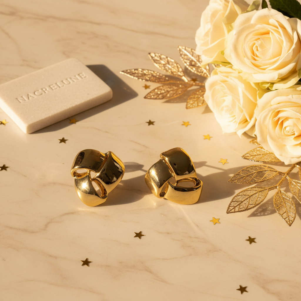 Boucles d'oreille Dorées Forme Tripartite – Nœud Sculpté & Éclat Luxe | NACRELUNE nacrelune.com boucles d'oreille