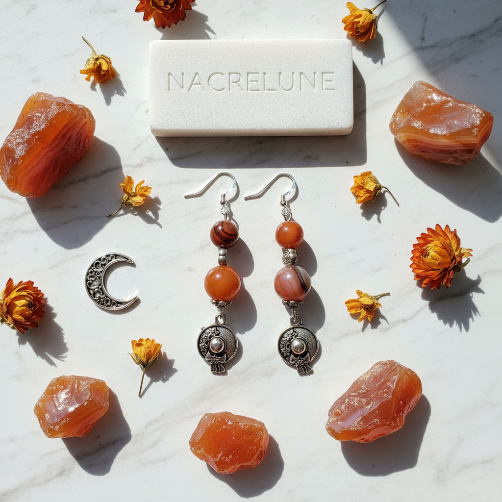 Boucles d'oreille en Agate Orange – Énergie & Vitalité | NACRELUNE nacrelune.com boucles d'oreille