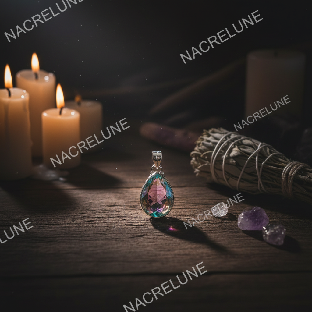 Pendentif en argent 925 avec topaze couleur mystique en forme goutte nacrelune.com pendentif
