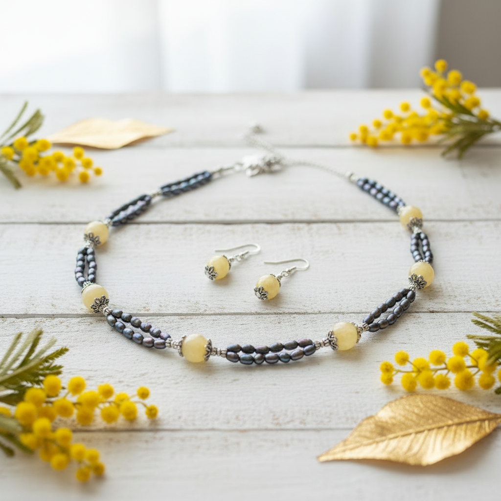 Parure Perles de Culture Irisées & Citrines Polies | Collier + Boucles – Nacrelune nacrelune.com parure