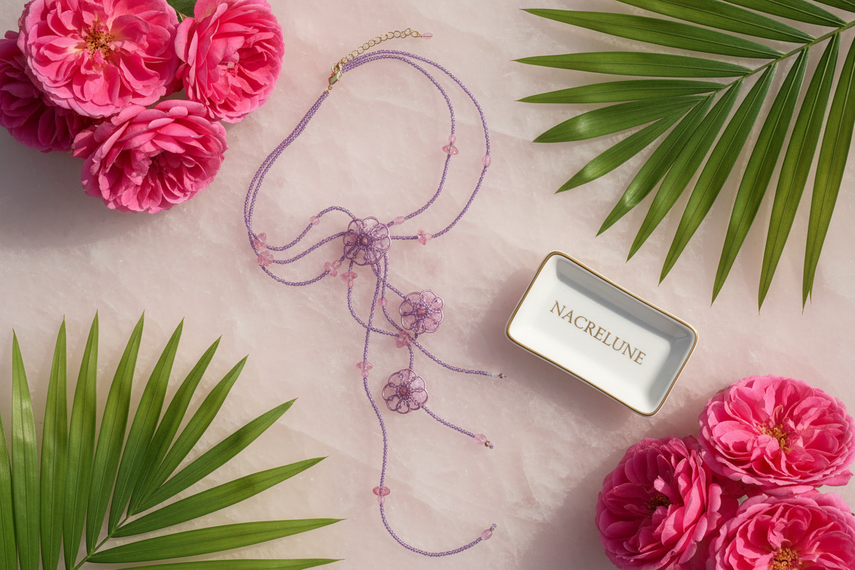 Collier roses en perles de rocaille nacrelune.com collier