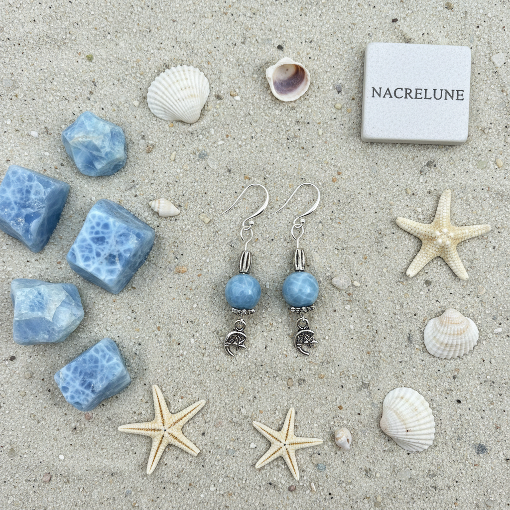 Boucles d'oreille en Larimar – Sérénité & Douceur Océane | NACRELUNE nacrelune.com boucles d'oreille