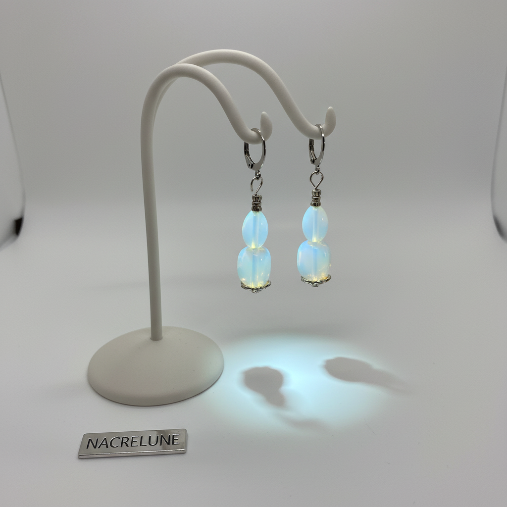 Boucles d'Oreille en Opalite | Pierre de Lumière & Sérénité nacrelune.com boucles d'oreille