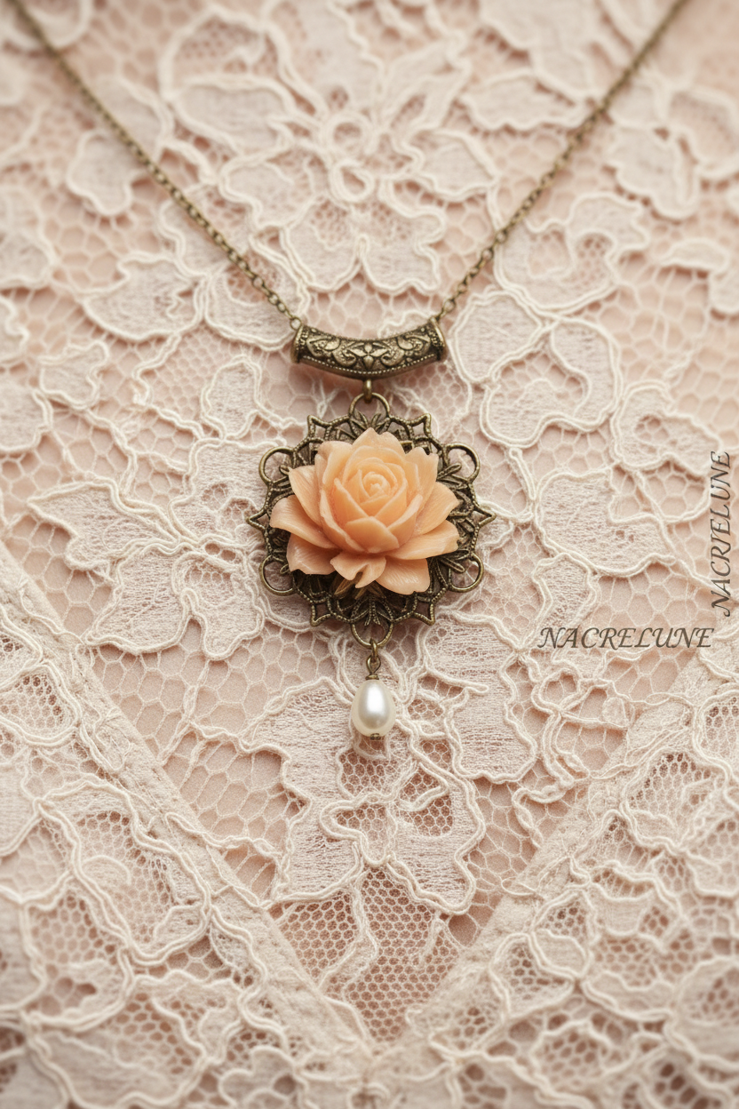 Pendentif en résine en forme de rose nacrelune.com pendentif