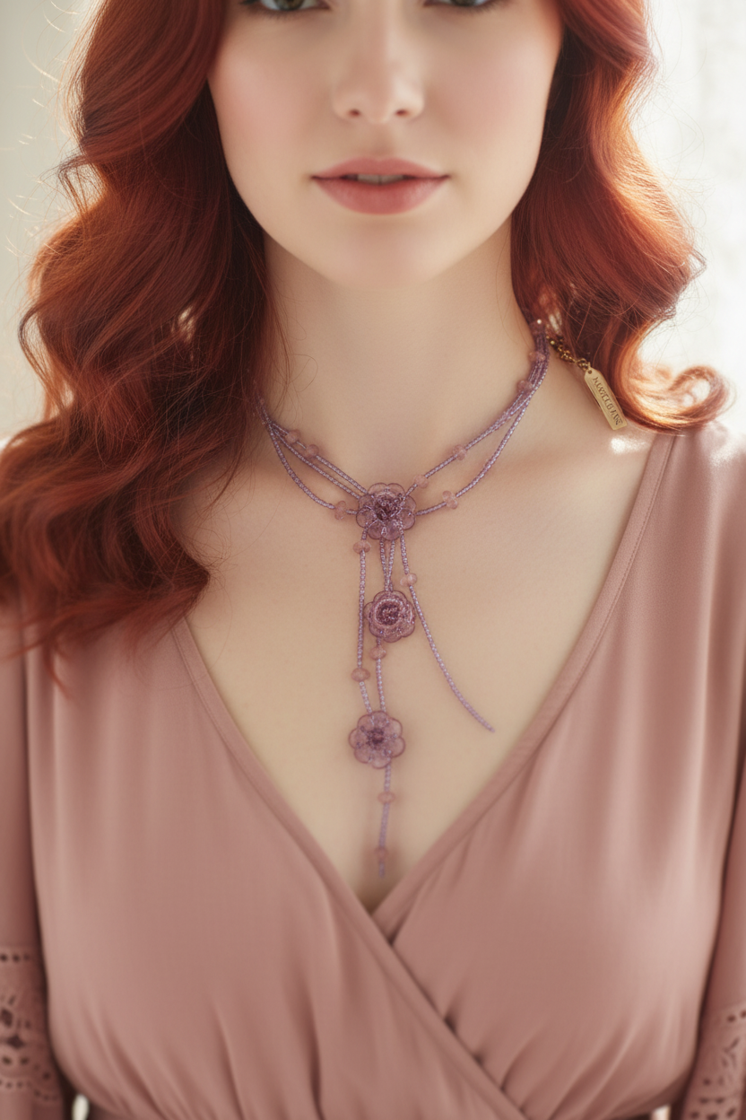 Collier roses en perles de rocaille nacrelune.com collier