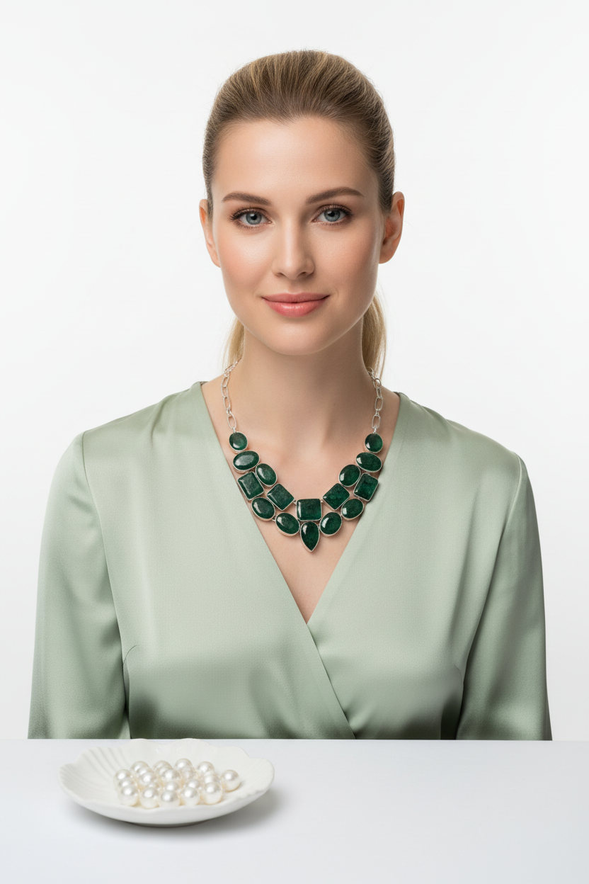 Collier en argent avec emeraudes nacrelune.com collier