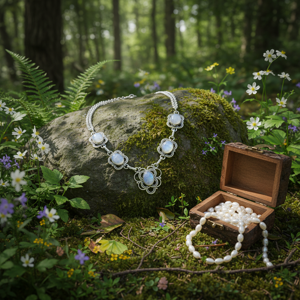 Collier en argent avec pierres de lune nacrelune.com collier