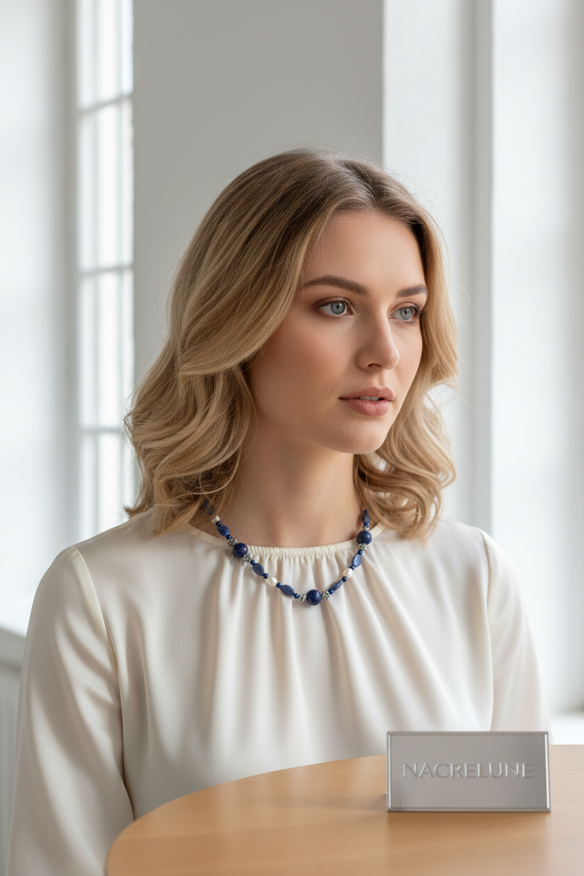 Collier en Lapis Lazuli & Perles | Pierre de Sagesse & Vérité nacrelune.com collier
