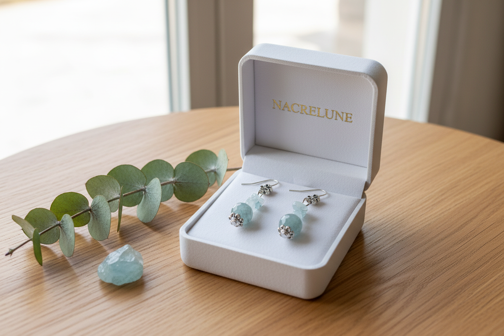 Boucles d'oreille Aigue-Marine | Pierres Naturelles | NACRELUNE nacrelune.com boucles d'oreille