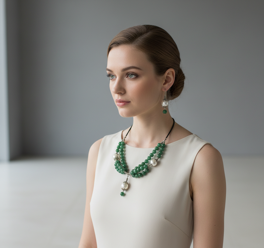 Parure perles de nacre et jade vert NACRELUNE parure