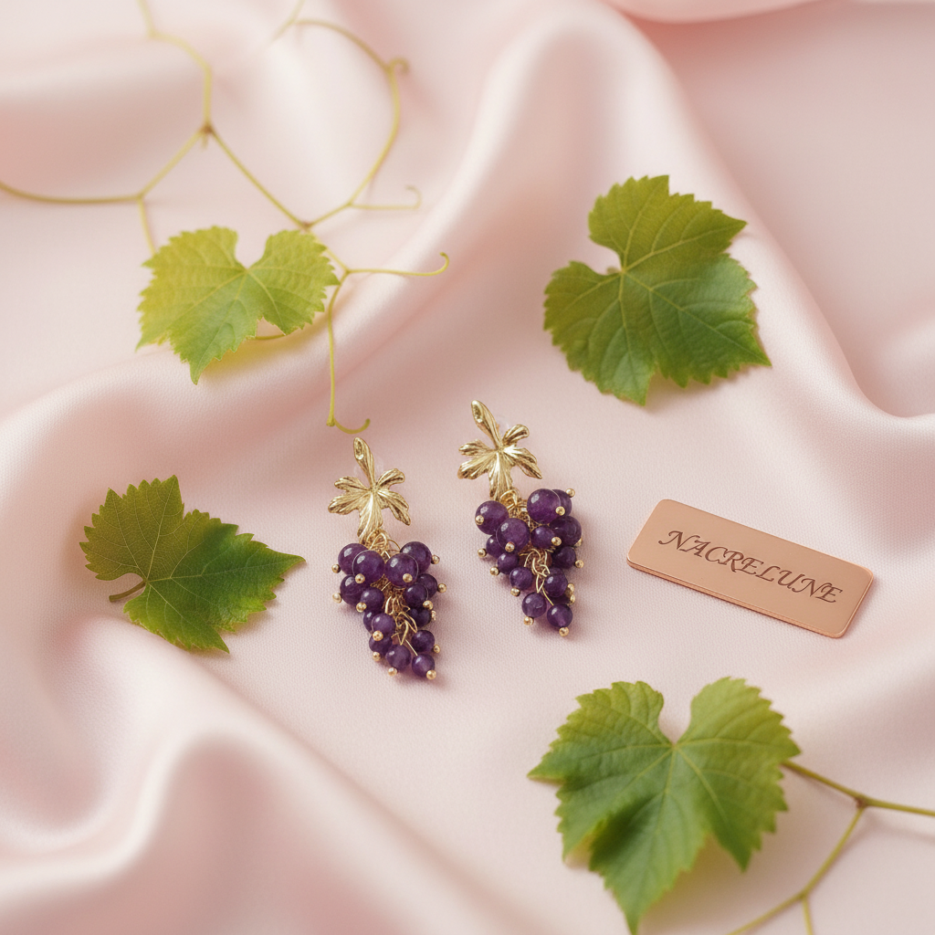 Boucles d'Oreilles Fantaisie Grappe de Raisin nacrelune.com boucles d'oreille