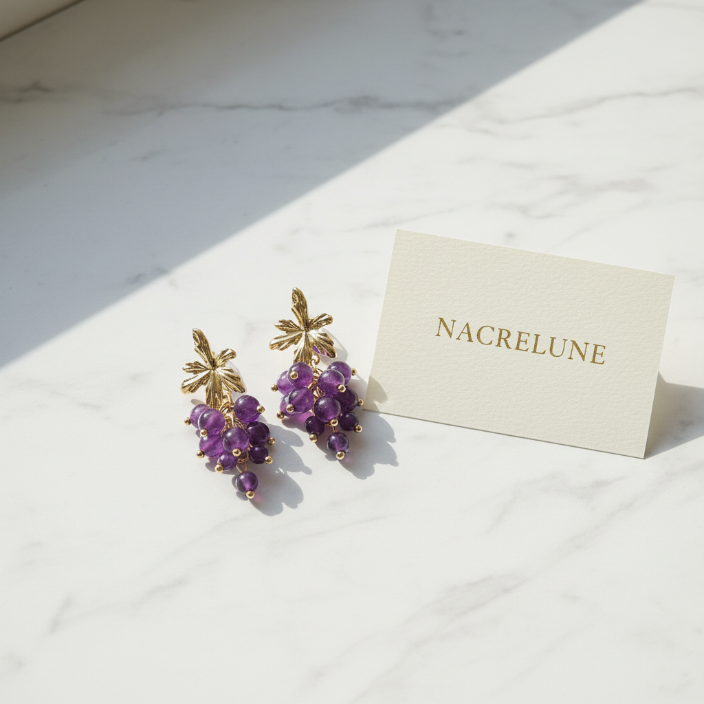 Boucles d'Oreilles Fantaisie Grappe de Raisin nacrelune.com boucles d'oreille