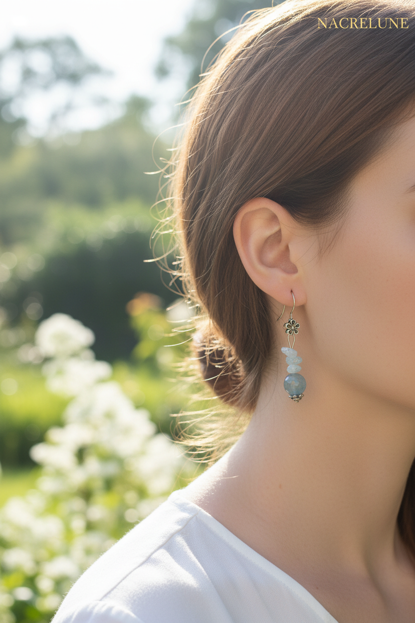 Boucles d'oreille Aigue-Marine | Pierres Naturelles | NACRELUNE nacrelune.com boucles d'oreille