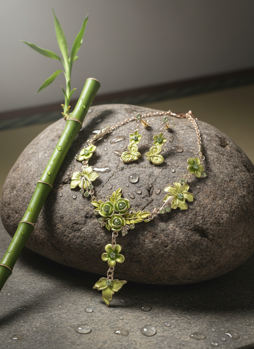 Parure en émail avec fleurs et feuilles, choisissez votre couleur nacrelune.com parure