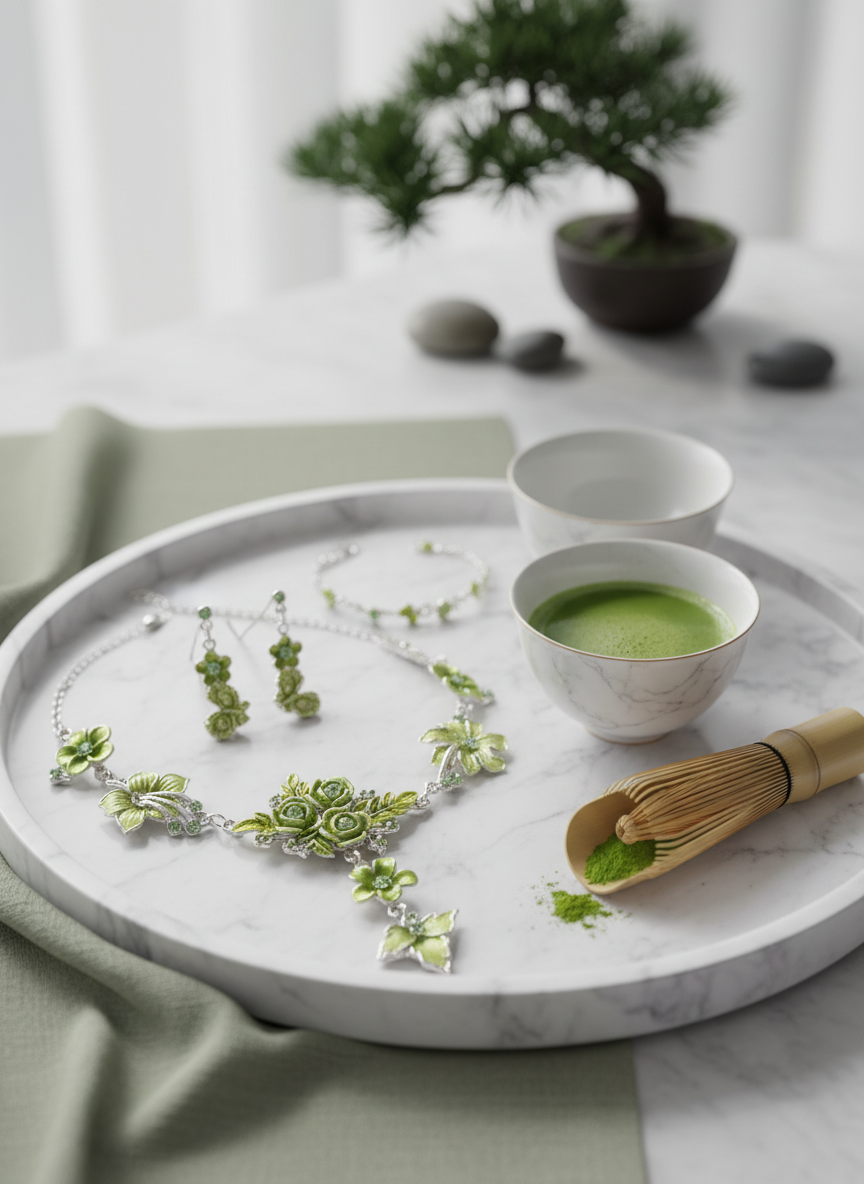 Parure en émail avec fleurs et feuilles, choisissez votre couleur Vert nacrelune.com parure