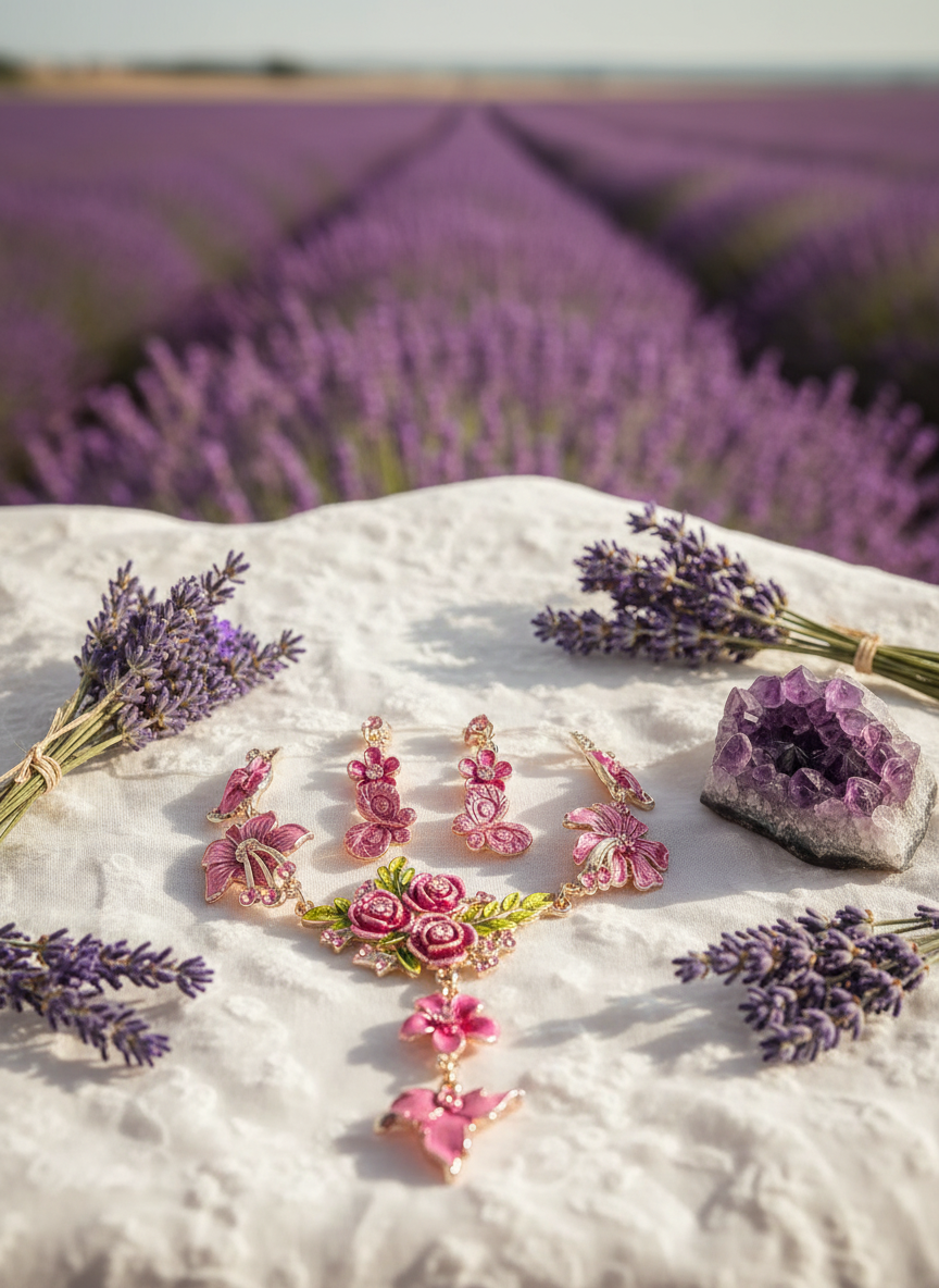 Parure en émail avec fleurs et feuilles, choisissez votre couleur nacrelune.com parure