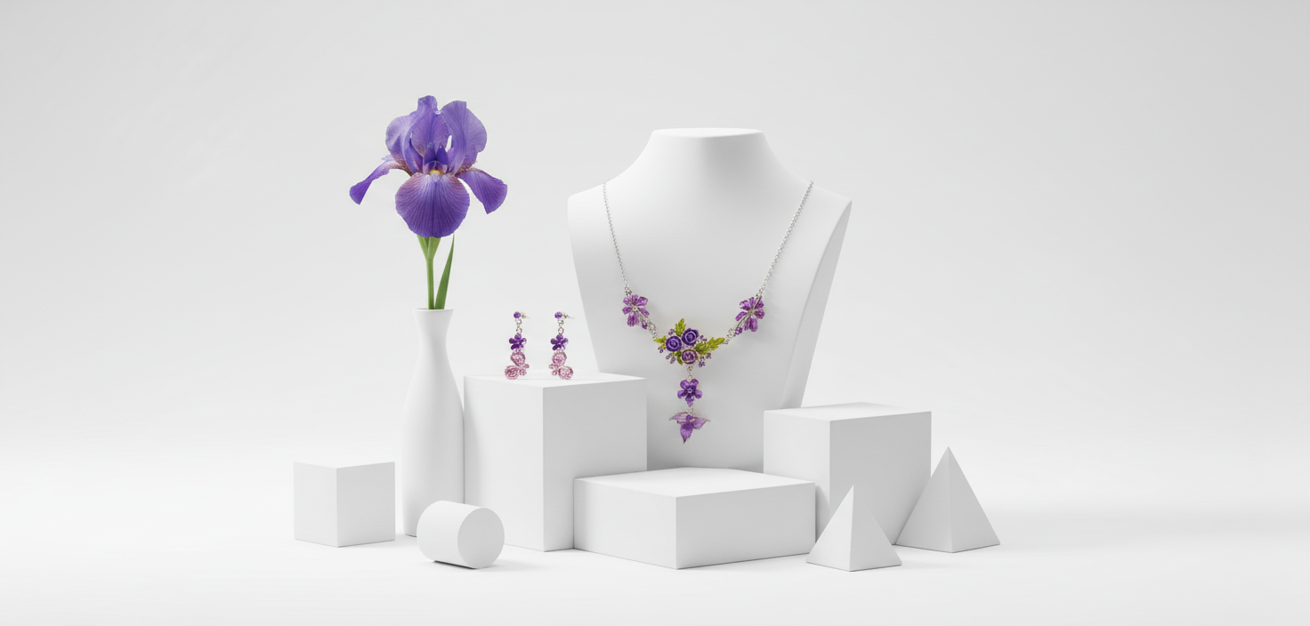 Parure en émail avec fleurs et feuilles, choisissez votre couleur nacrelune.com parure