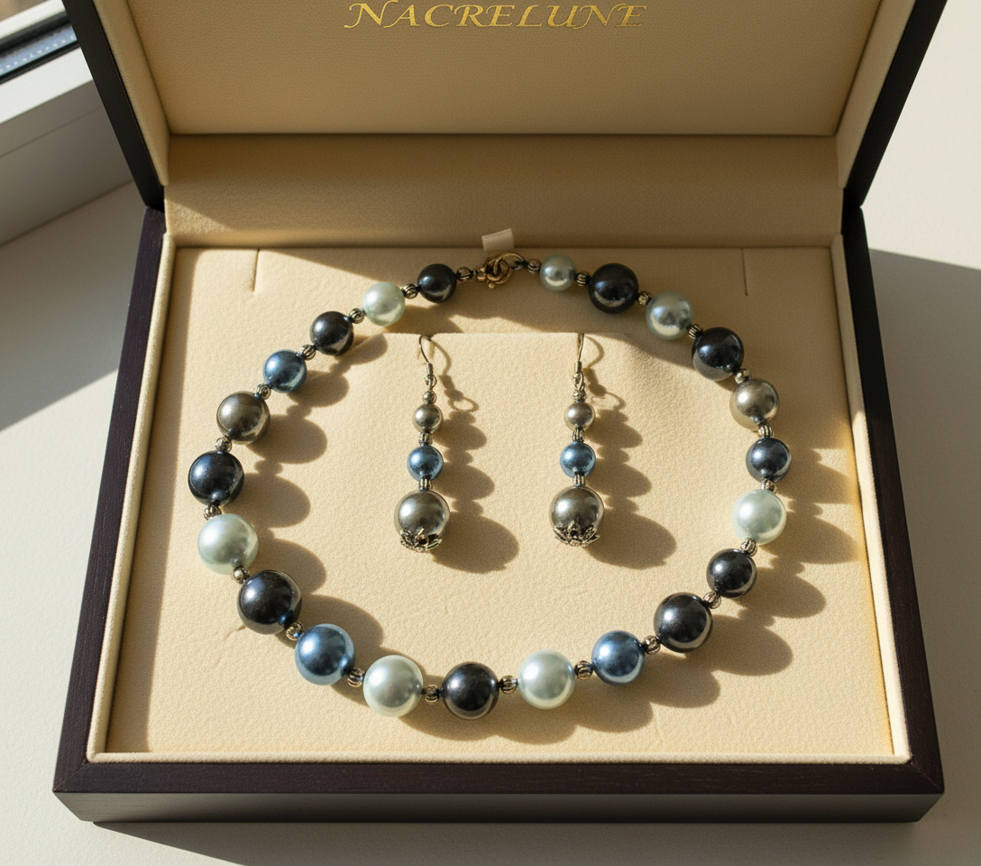 Parure en perles de nacre multicolores nacrelune.com parure