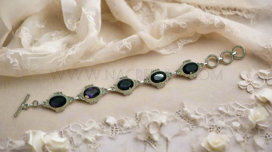  Bracelet en argent avec améthystes taillées (ch pierre 14X10mm)