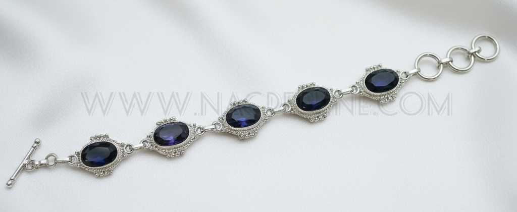 Bracelet en argent avec améthystes taillées (ch pierre 14X10mm) nacrelune.com bracelet