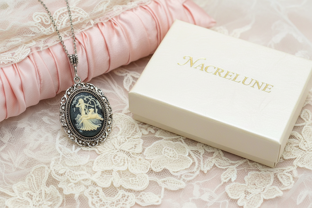 Grand pendentif camée représentant la déesse Diane auprès d’une biche. Couleur à choisir nacrelune.com pendentif