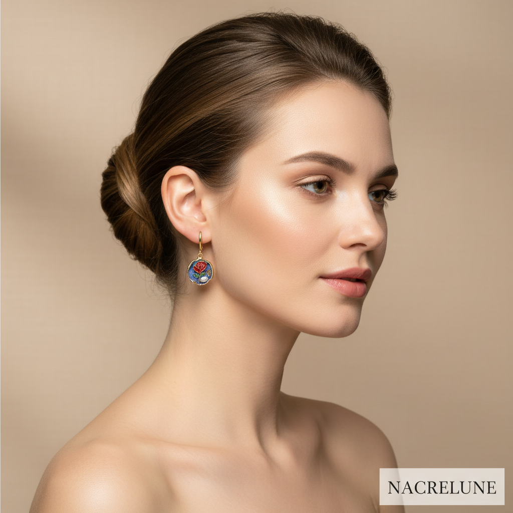 Boucles d'oreille en émail décoré nacrelune.com boucles d'oreille
