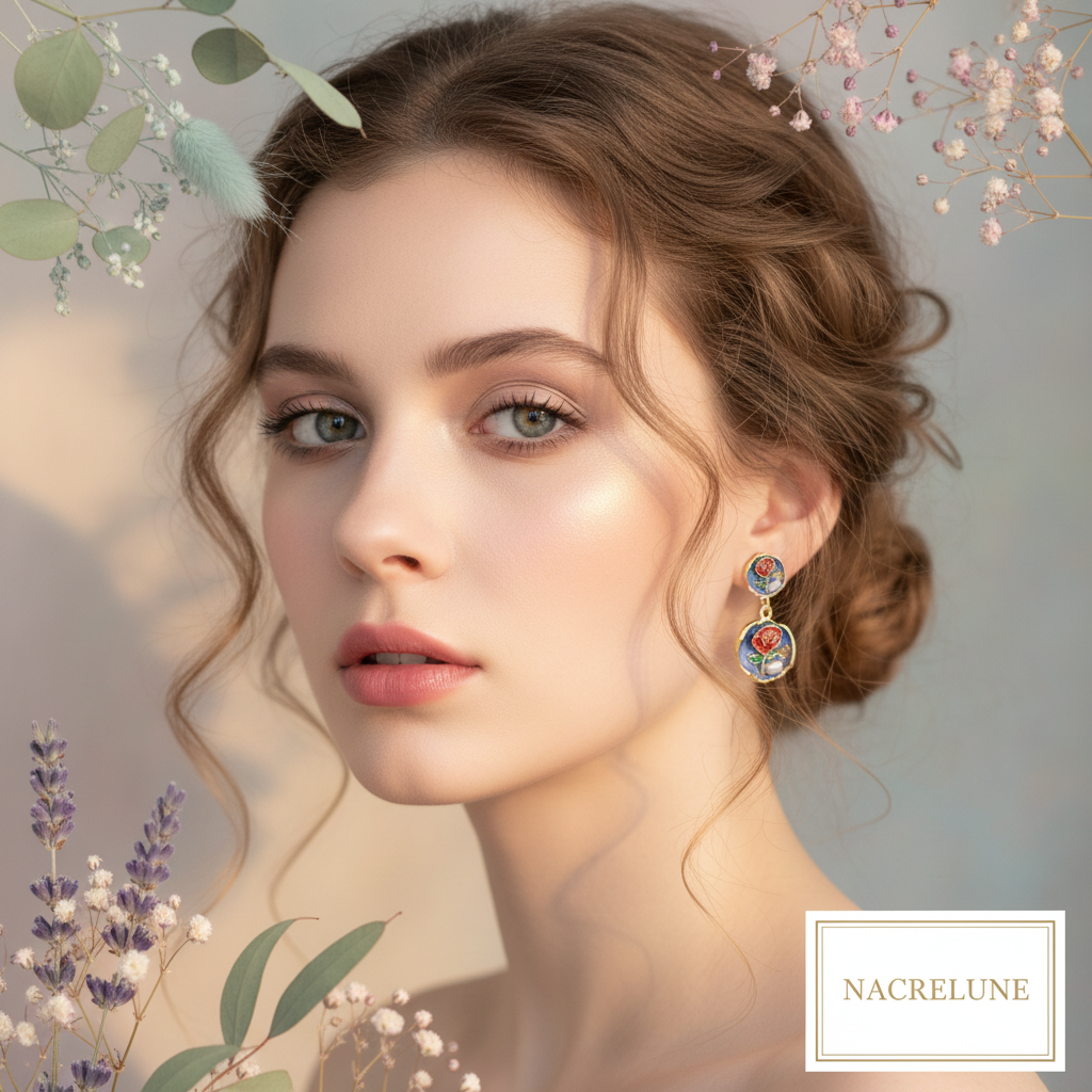 Boucles d'oreille en émail décoré nacrelune.com boucles d'oreille