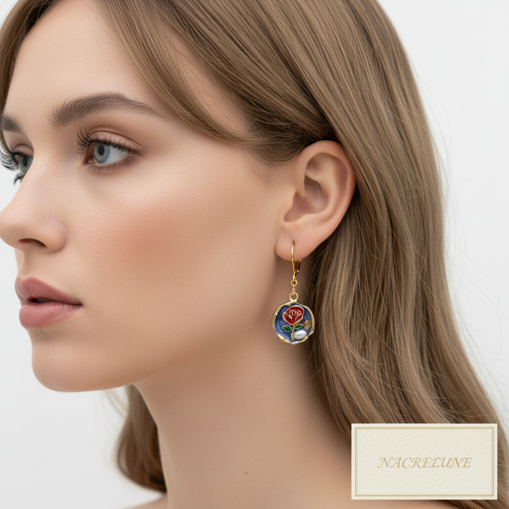 Boucles d'oreille en émail décoré nacrelune.com boucles d'oreille
