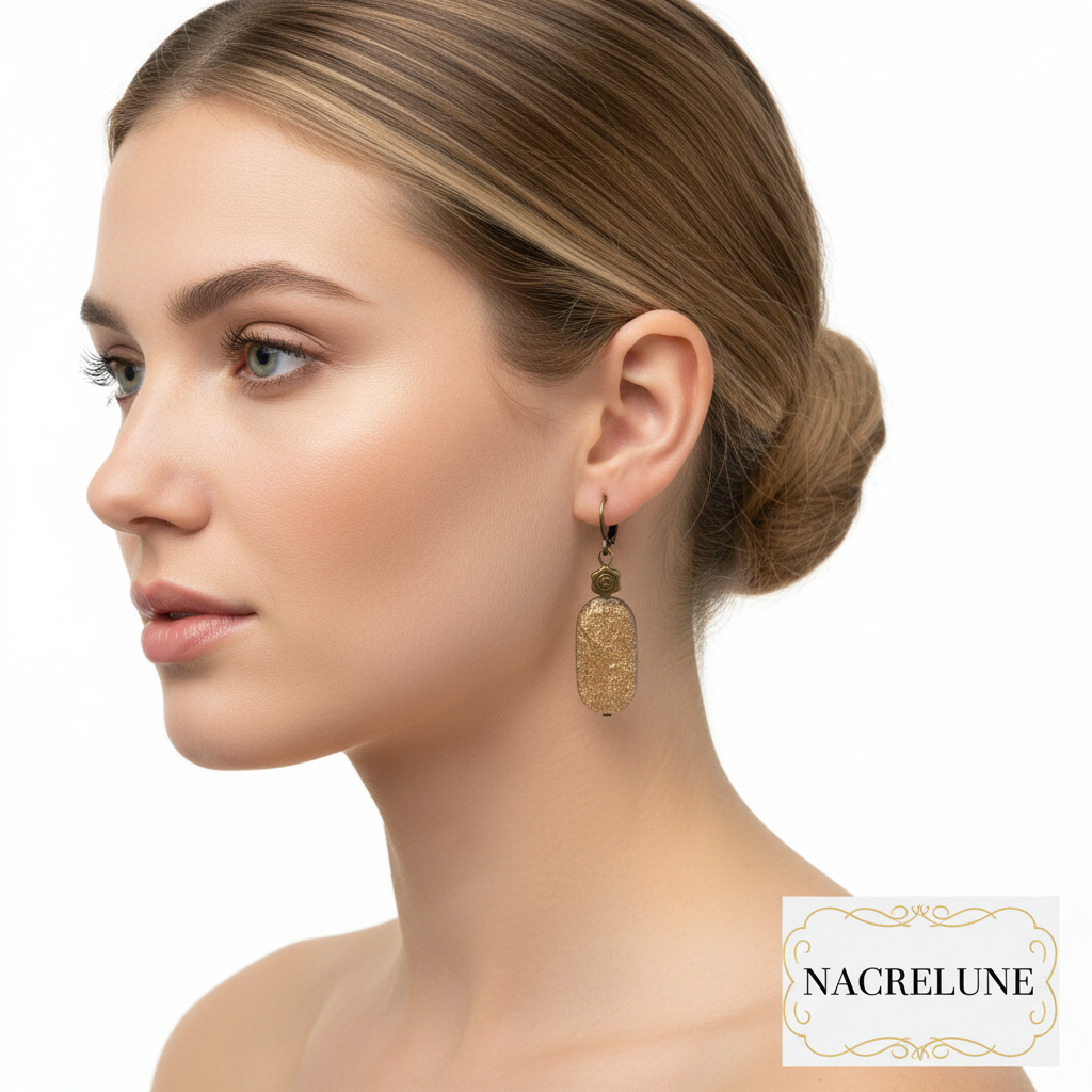 Boucles d'oreille en perles d'acrylique dorées nacrelune.com boucles d'oreille