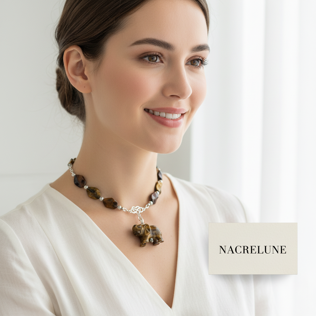 Collier en perles d’oeil de tigre nacrelune.com collier