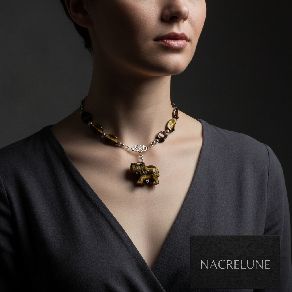 Collier en perles d’oeil de tigre nacrelune.com collier