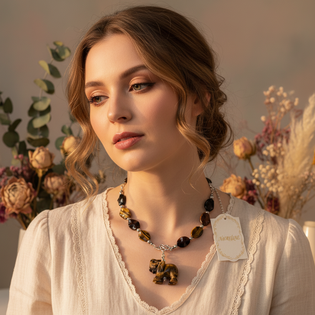 Collier en perles d’oeil de tigre nacrelune.com collier