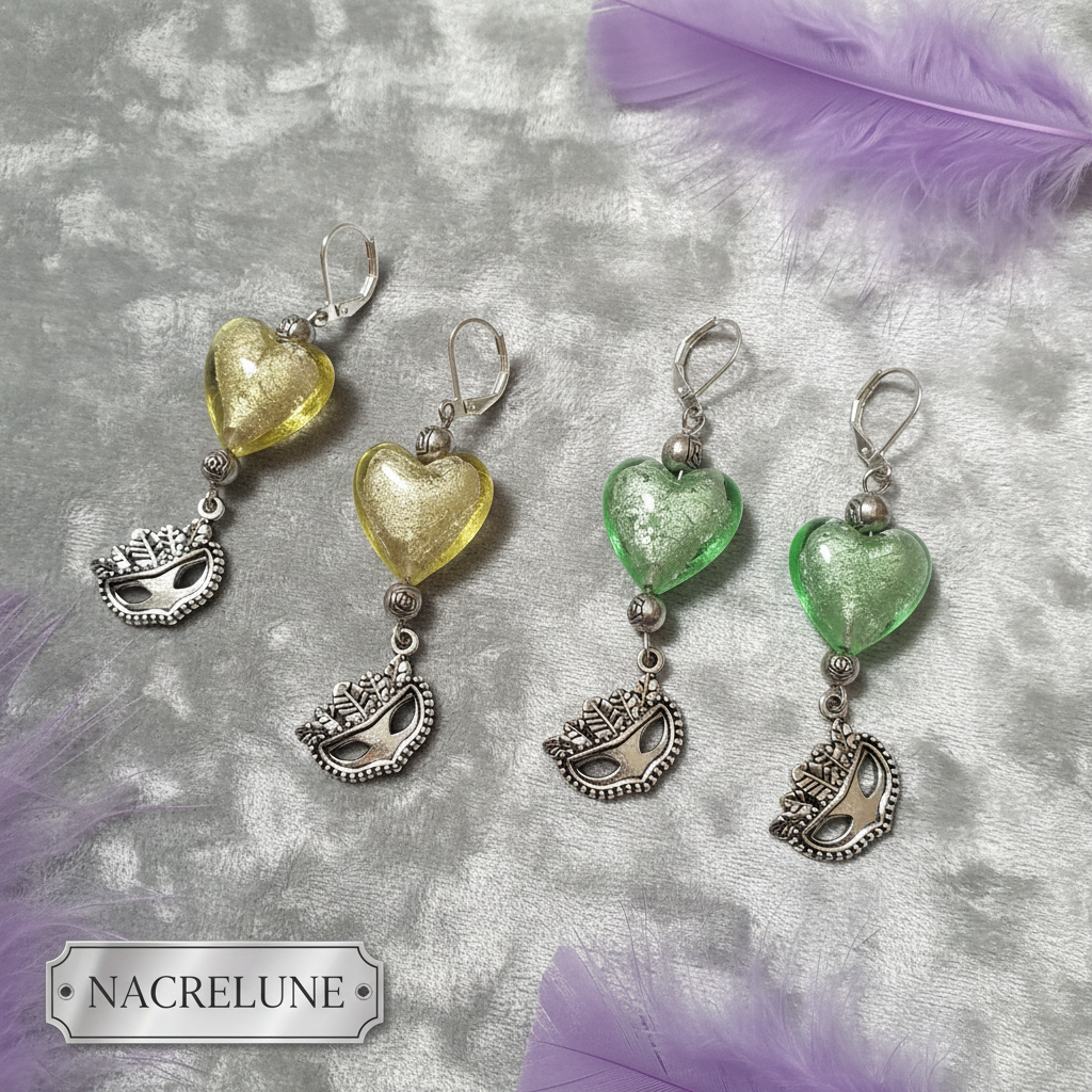 Yellow and green earrings grey velvet