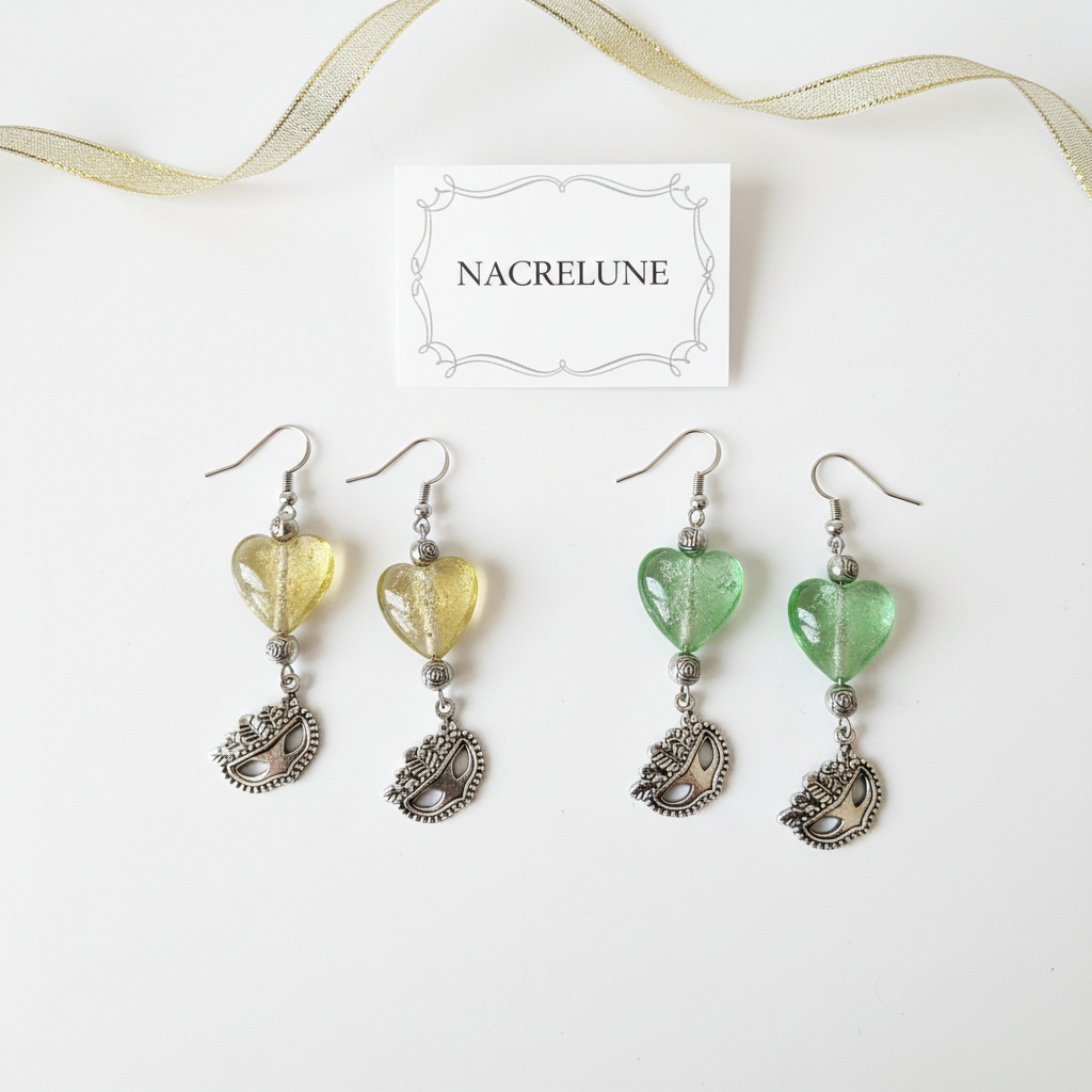 Yellow and green earrings white flat
