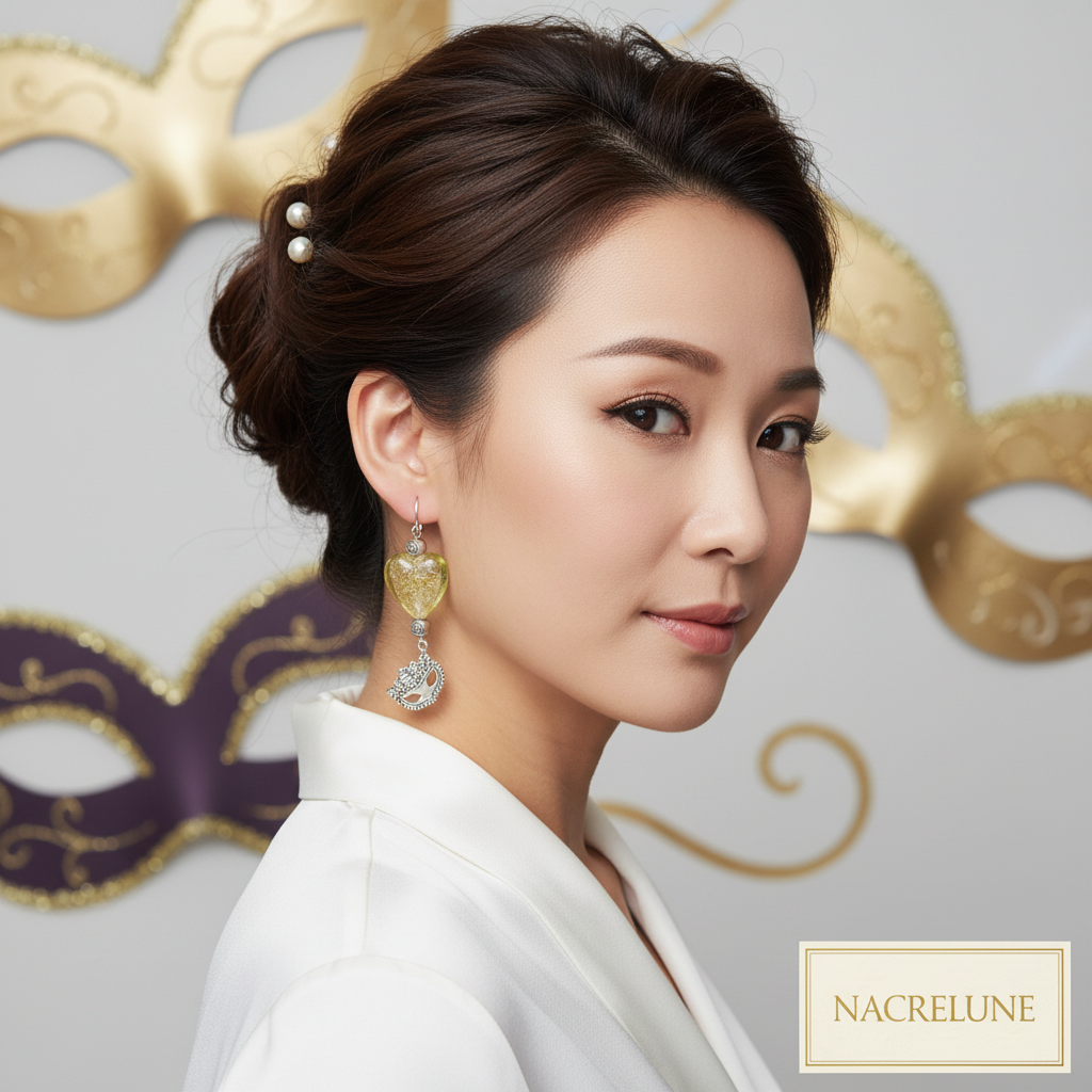 Yellow earrings white silk