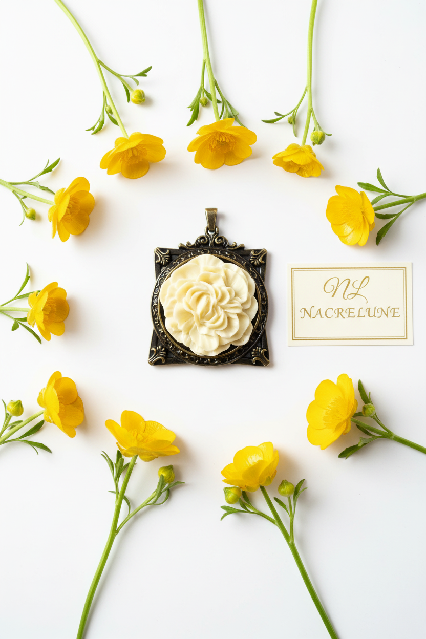 Pendentif cadre avec fleur, choisissez votre couleur Jaune nacrelune.com pendentif