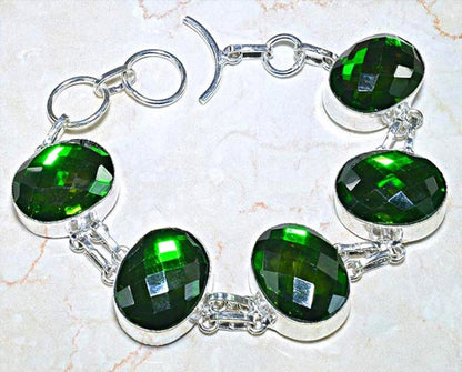 Bracelet argent gros quartz verts taillés vue globale