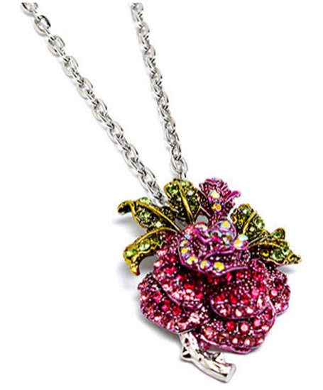 Pendentif rose strass rose