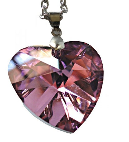 Collier cristal coeur rose avec chaine